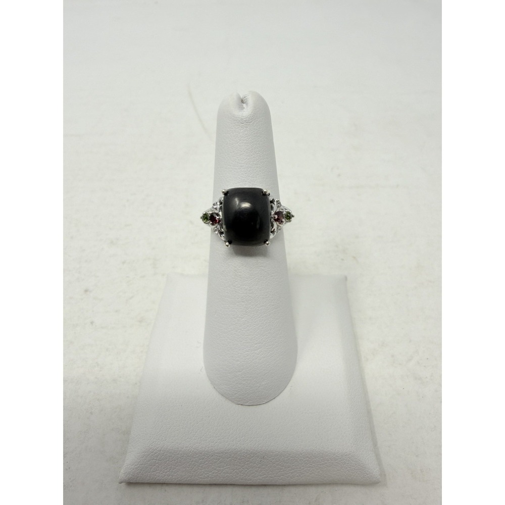 Shop LC Shungite/Multi Gemstone Platinum Over Sterling Silver Size 5 Ring 5638